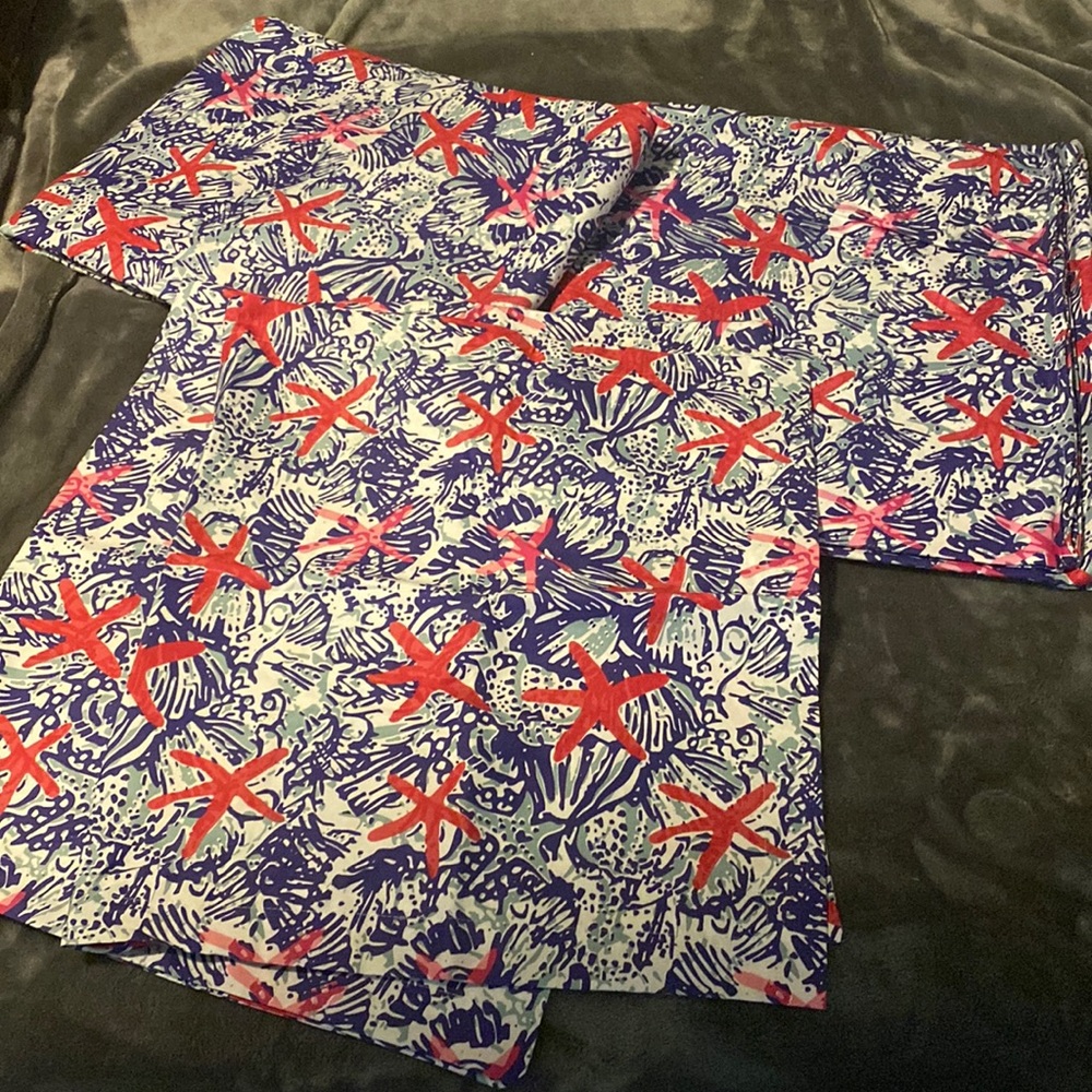 Lilly Pulitzer inspired starfish print King duvet cover/2shams/and flat sheet